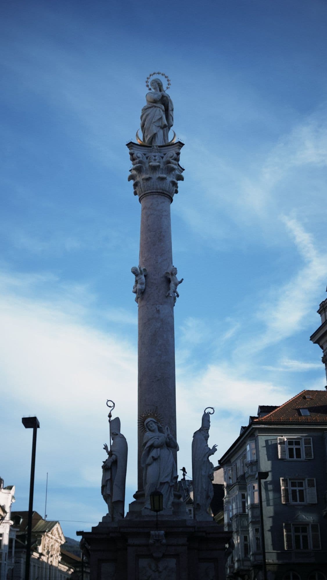 St. Anne's Column with its statues against a blue sky