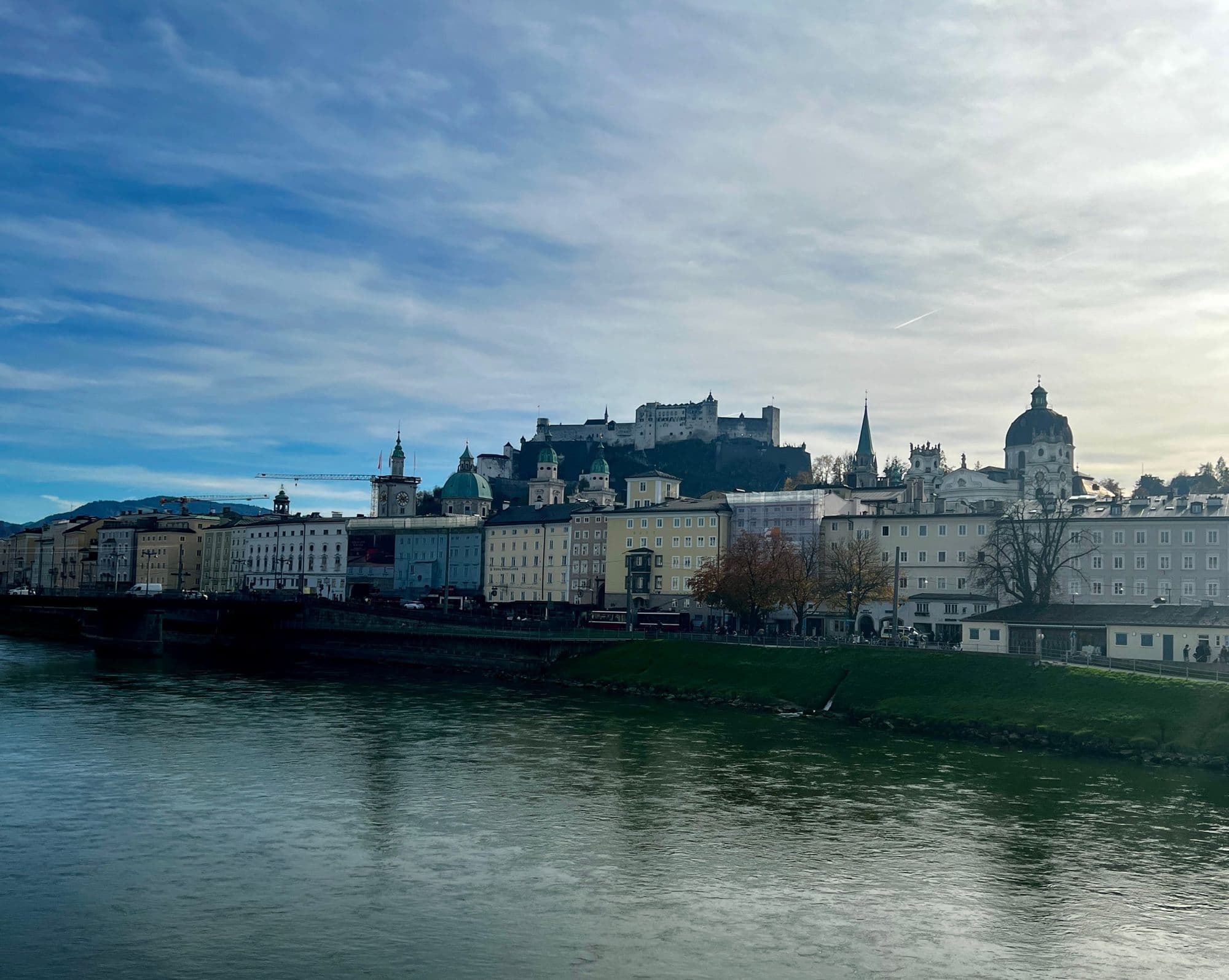 Salzburg old town and Hohensalzburg Fortress above the Salzach river